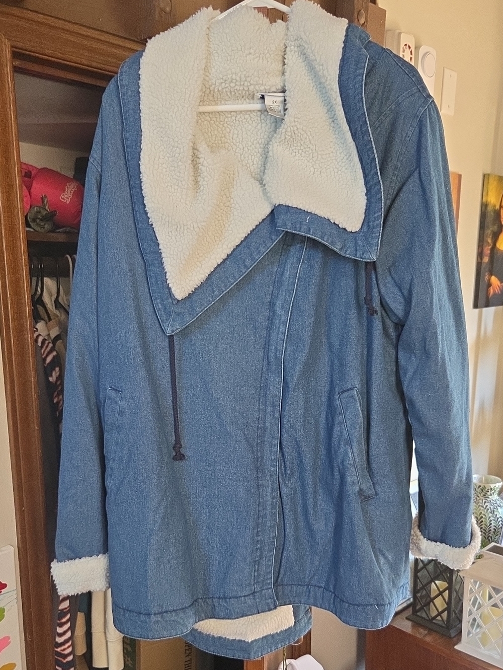 Women's Blue Denim Sherpa-Lined Jacket